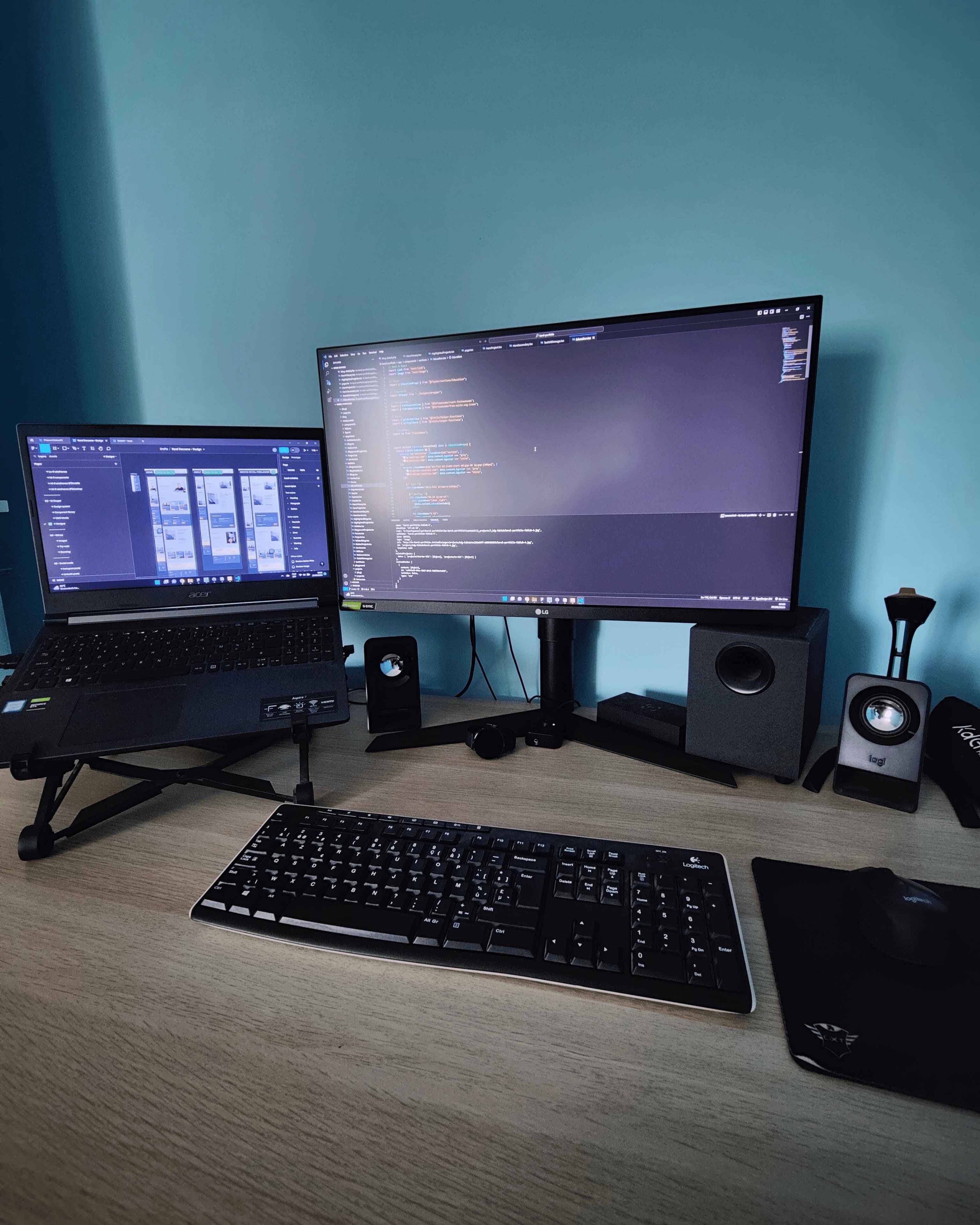 Desk setup of web developer/designer